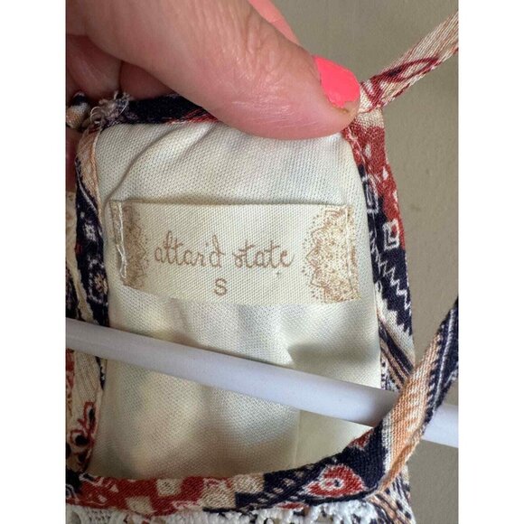 Altard' State Boho Stripe Halter Dress Lace Detail Sleeveless Y2K Hippie Peasent - Picture 11 of 12